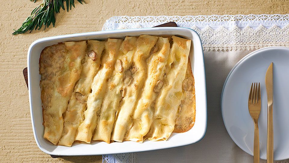 Králičí cannelloni se špenátem a pórkem