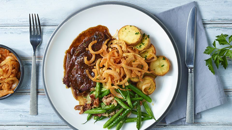 Hovězí rump steak na cibuli