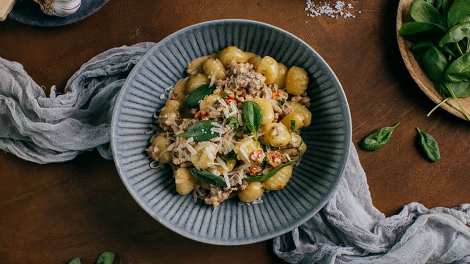 Gnocchi se špenátem a mletým masem