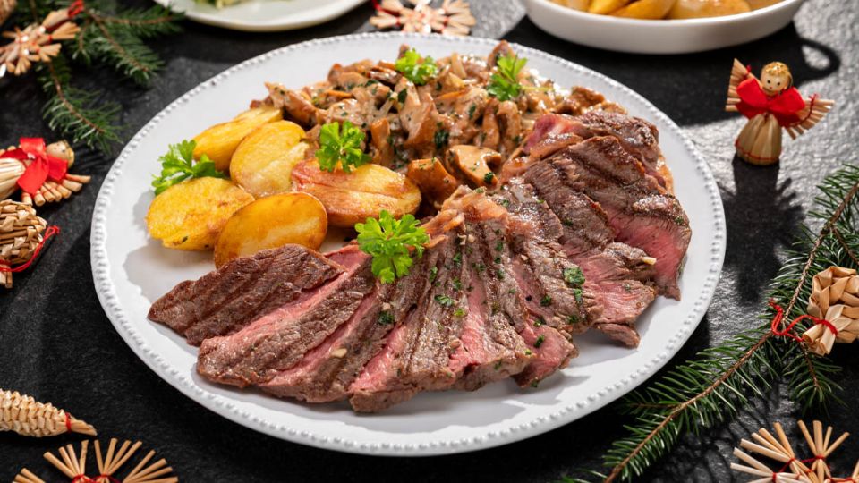 Rib eye steak s liškami v krémové omáčce