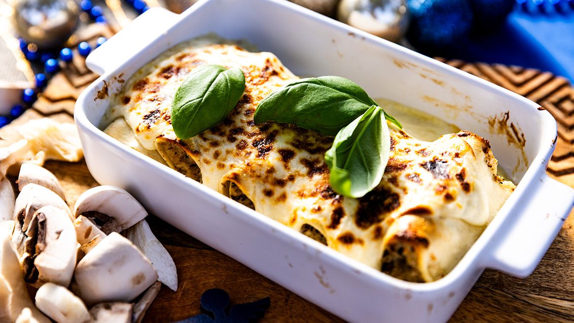 Zapečené cannelloni s ricottou, houbami a lanýži